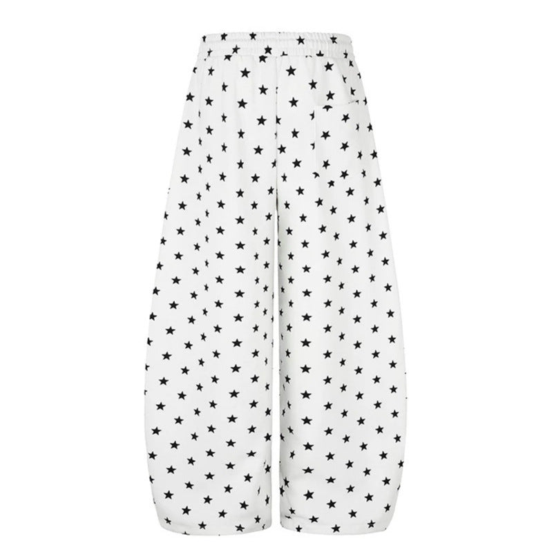 Women's Wide Palazzo Lounge Pants with Allover Stars, Drawstring Waistband and Typographic Print Mune Fashion