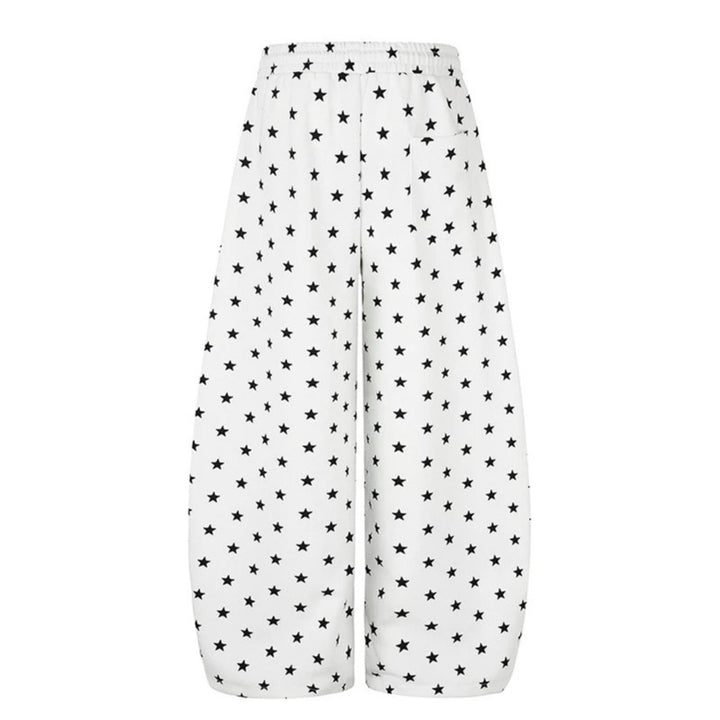 Women's Wide Palazzo Lounge Pants with Allover Stars, Drawstring Waistband and Typographic Print Mune Fashion