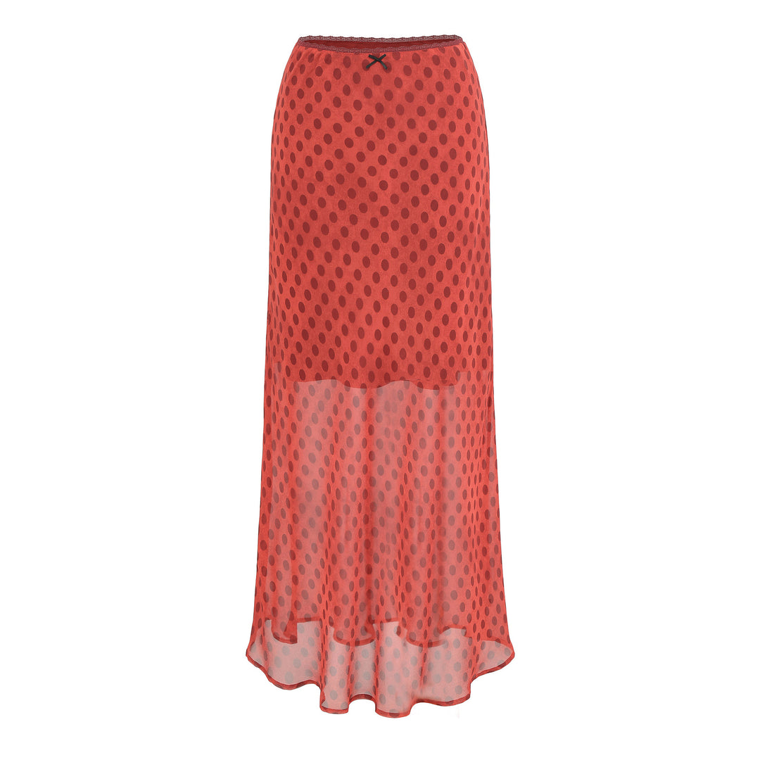 Women Light Midi Skirt Made of Chiffon with Leopard Print and Elastic Waistband