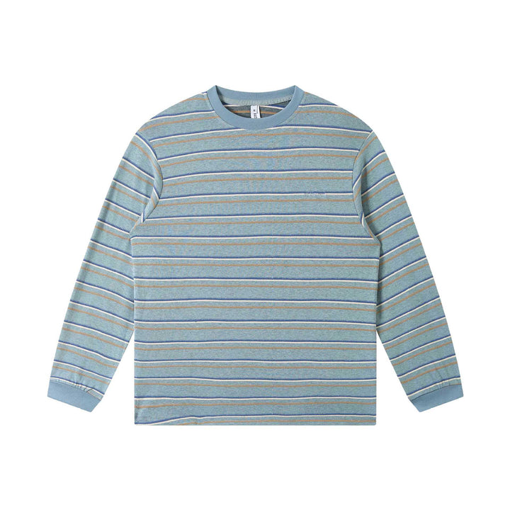 Unisex finely knitted long sleeve shirt with striped structure and ribbed round neck Mune Fashion