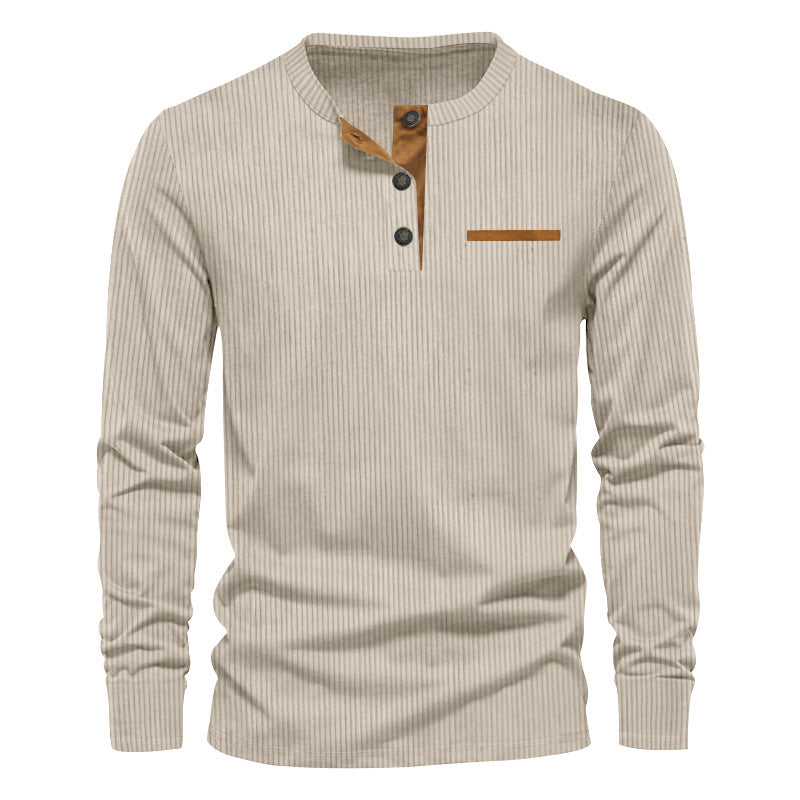 Men's ribbed Henley long sleeve shirt made of cotton blend fitted Mune Fashion