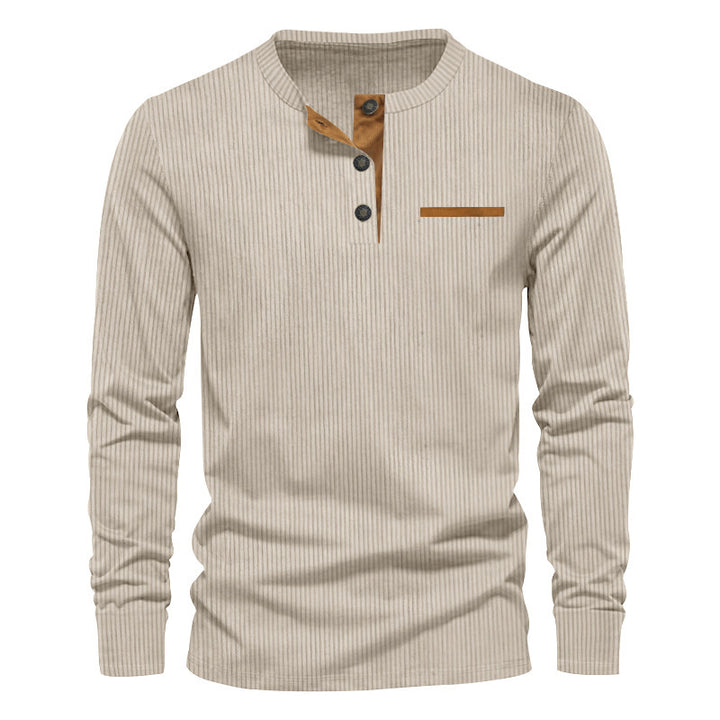 Men's ribbed Henley long sleeve shirt made of cotton blend fitted Mune Fashion