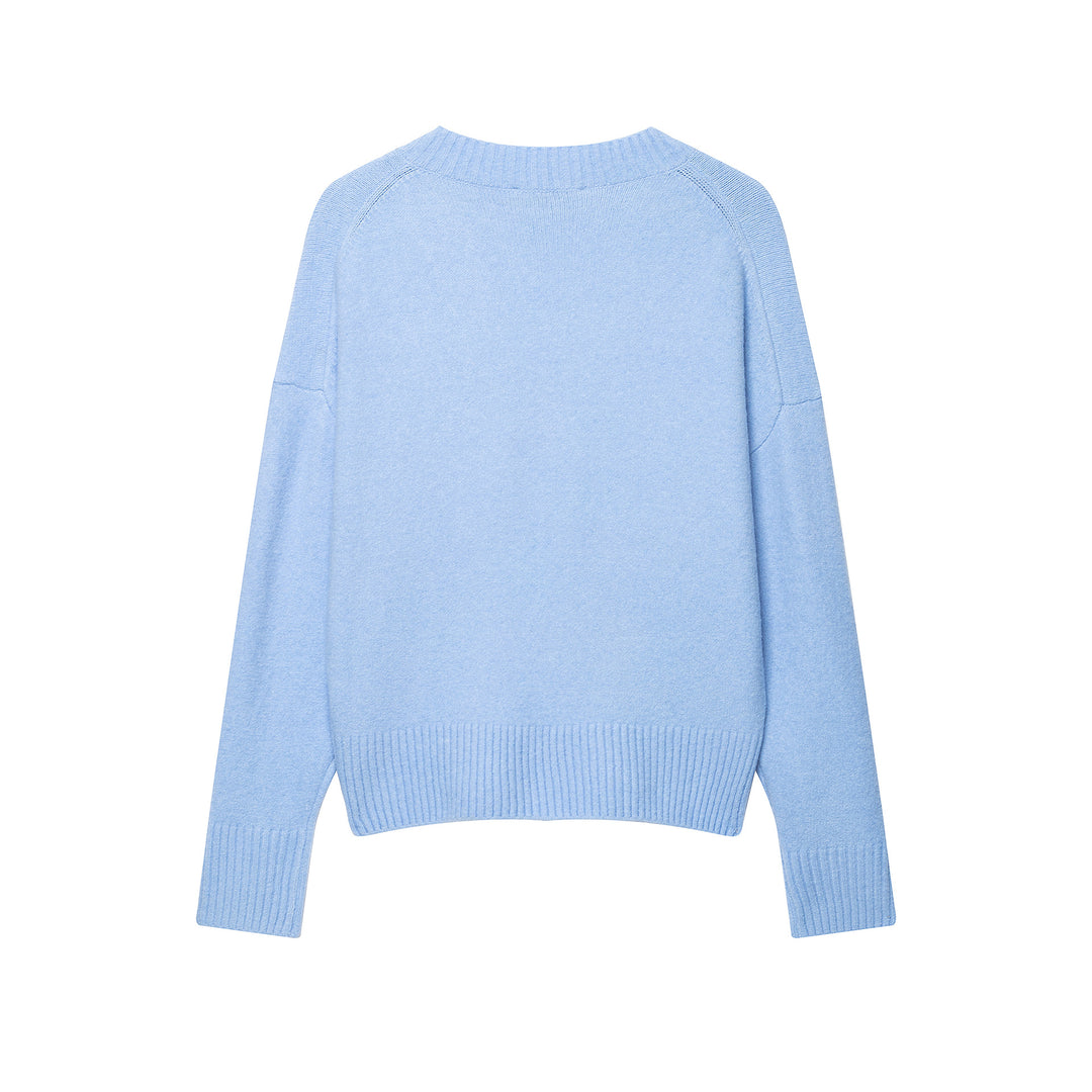 Women Soft V-Neck Knit Sweater in Oversized Cropped Look with Wide Ribbed Hem Mune Fashion
