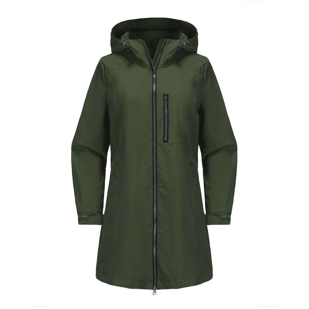 Women's waterproof long raincoat with hood and two-way zipper Mune Fashion