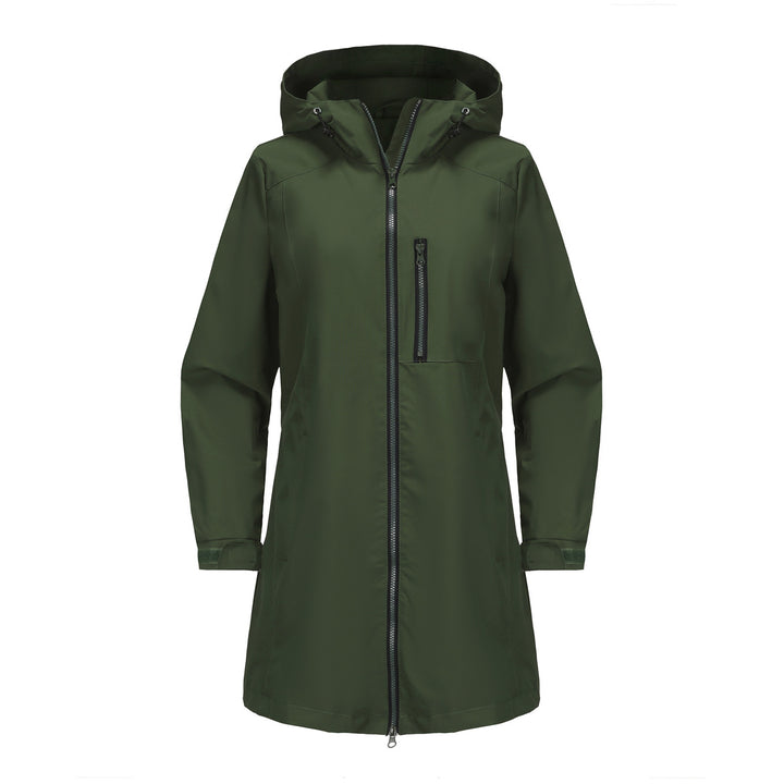Women's waterproof long raincoat with hood and two-way zipper Mune Fashion