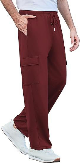Men's comfortable cargo lounge pants with elastic waistband, drawstring, straight leg, and patch flap pockets Mune Fashion
