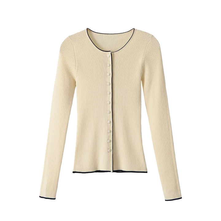 Women's fine ribbed cardigan with concealed button placket and contrast edge Mune Fashion