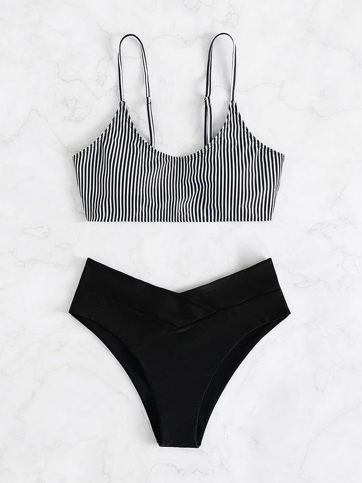 Women's triangle bikini with fashionable striped design and high-cut bottom Mune Fashion