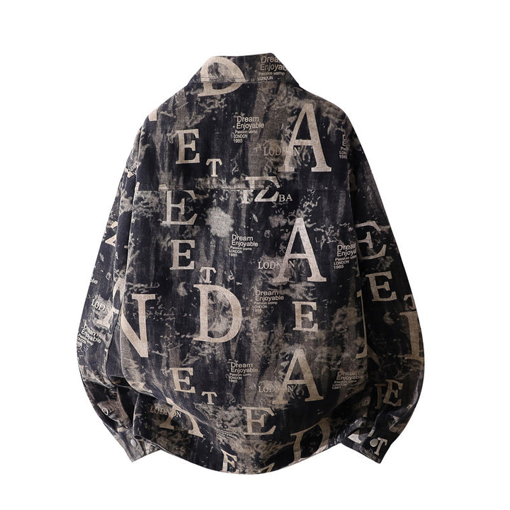 Men's Oversized Denim Jacket in Used Print with Snap Button Front Mune Fashion