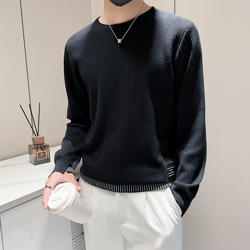 Men's fine-knit sweater with subtle ribbed structure and contrasting hem Mune Fashion