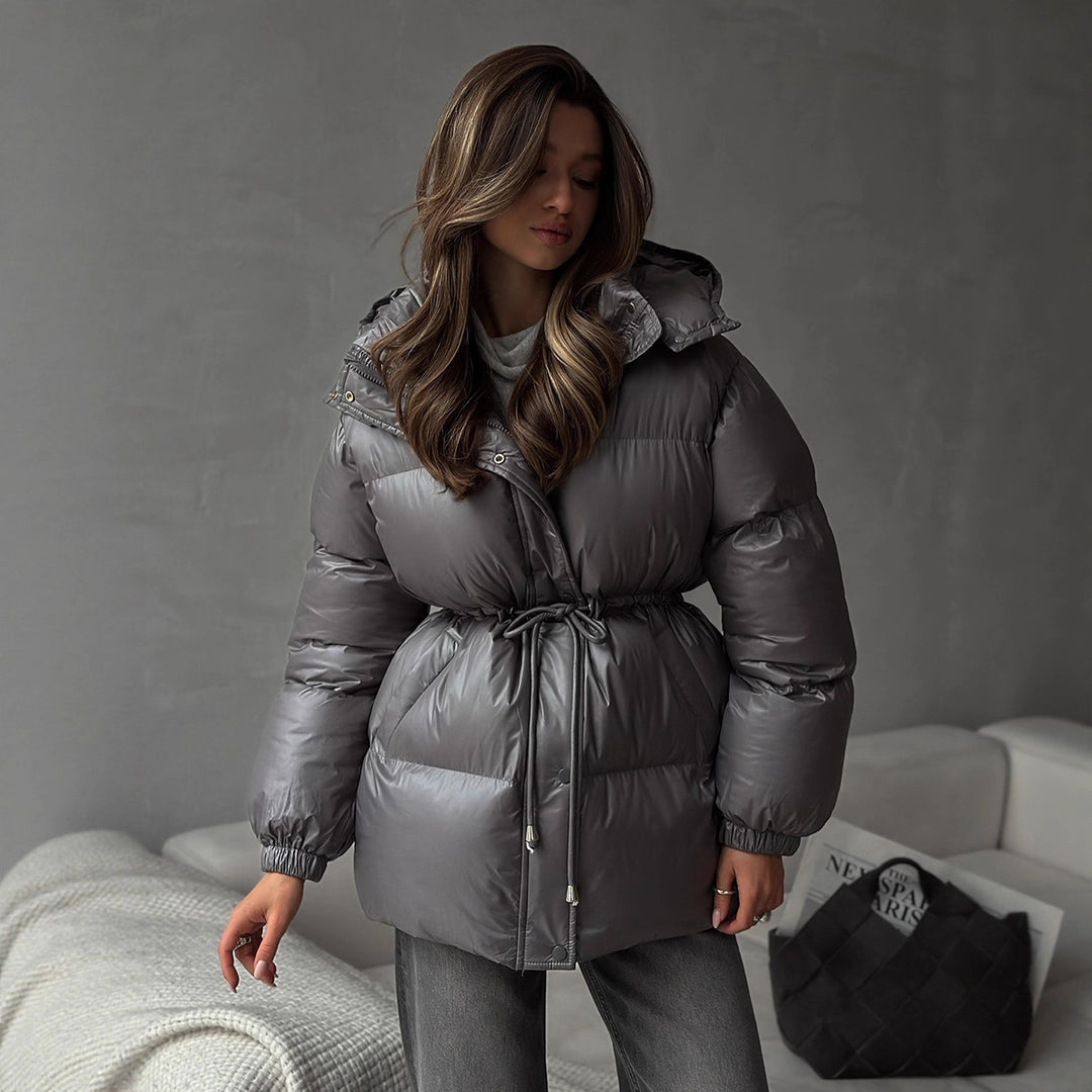 Women Longer padded parka with hood, drawstring waist and oversized silhouette Mune Fashion