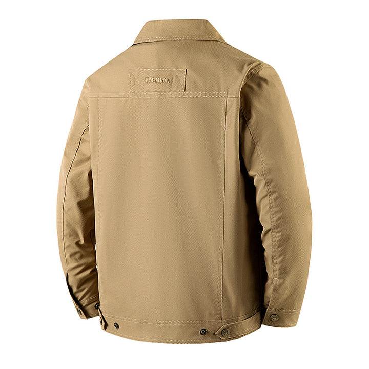 Men's Canvas Work Jacket with Button Placket, Patch Chest Pocket and Shirt Collar Mune Fashion