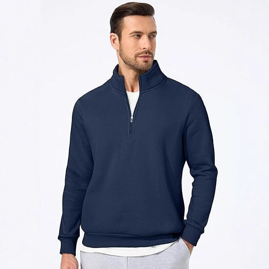 Men's half-zip pullover made of heavy cotton blend with high standing collar and ribbed cuffs Mune Fashion