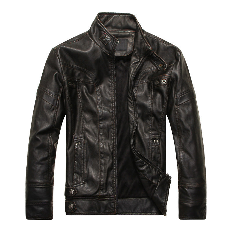 Men's leather jacket in pilot bomber style with stand-up collar and vintage look Mune Fashion
