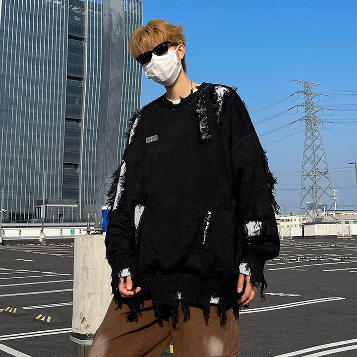 Men's Casual Chunky Knit Sweater with Distressed Look Mune Fashion