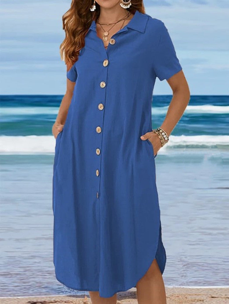 Women's shirt dress with button placket and side slits Drune