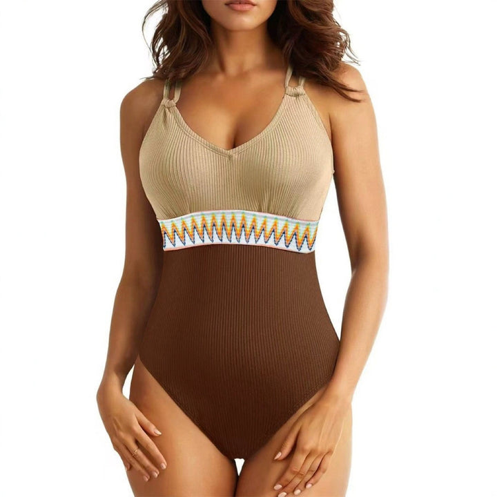 Women's One-Piece Swimsuit with Stylish Back Cutout and Decorative Cuff Mune Fashion
