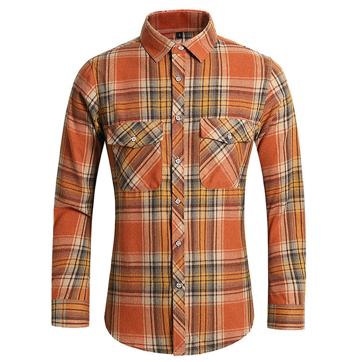 Men's checkered flannel shirt with double breast pockets and kent collar Mune Fashion