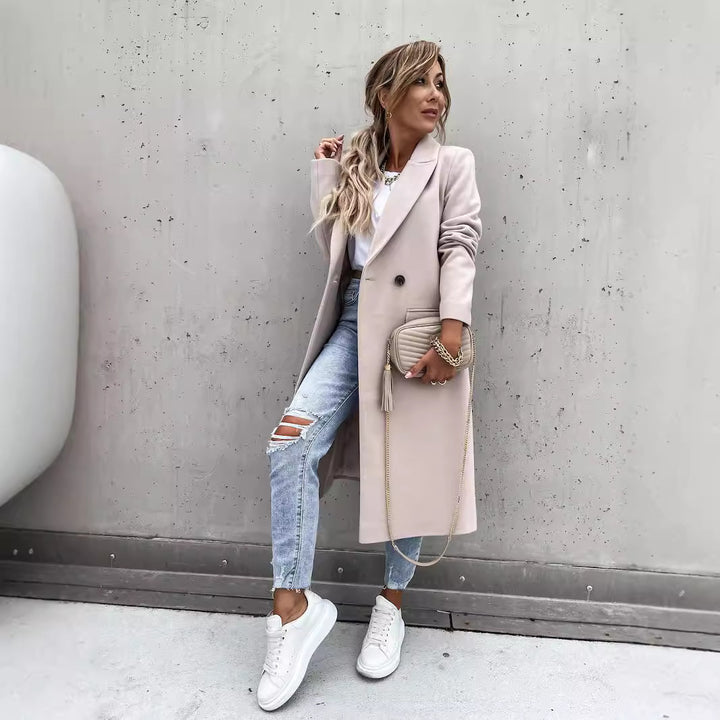 Women's classic wool coat with double-breasted button placket and oversized cut Mune Fashion