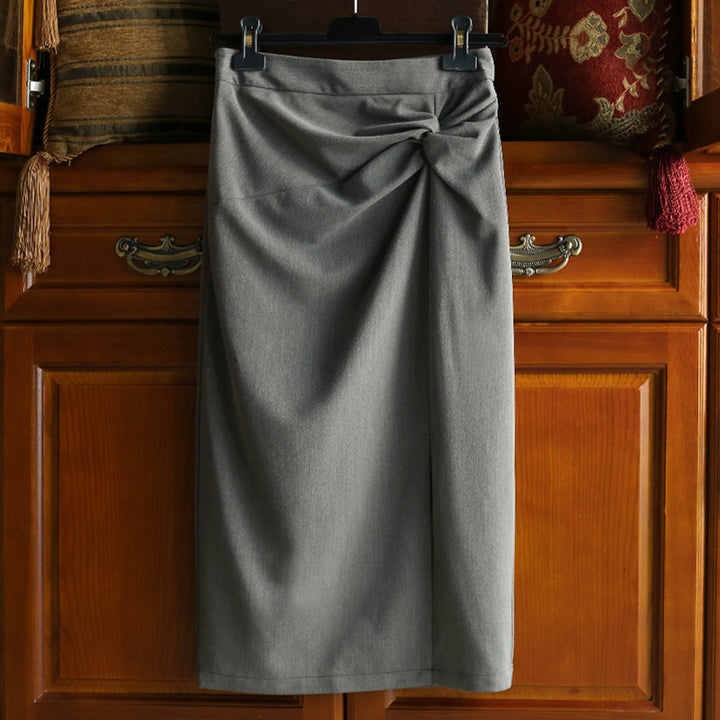 Women Tailored Midi Skirt with Side Knot Detail and Draping Mune Fashion