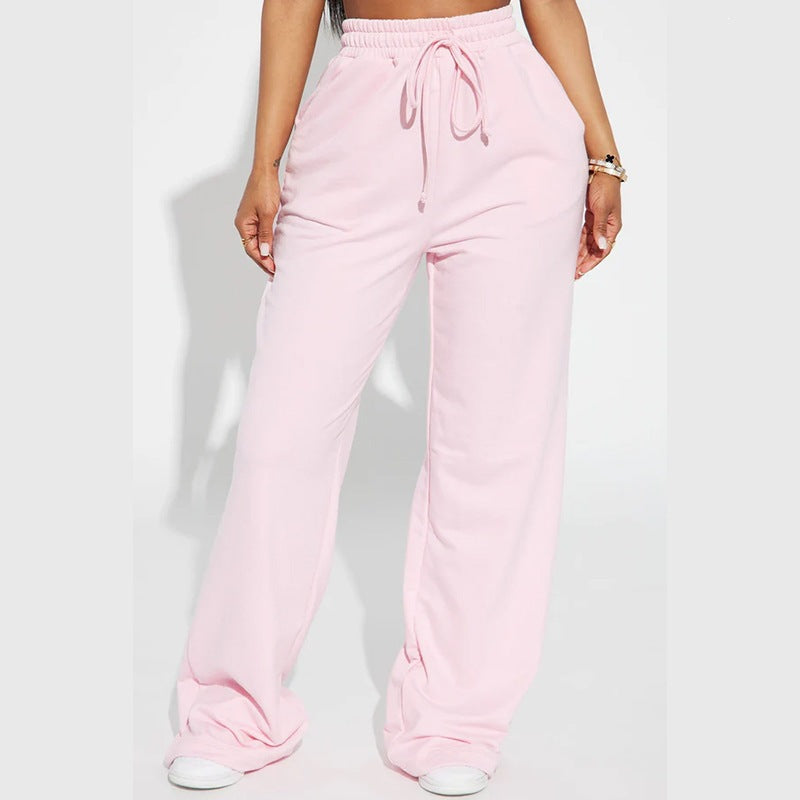 Ladies' wide High-Waist lounge pants made of soft cotton blend with drawstring and side pockets Mune Fashion