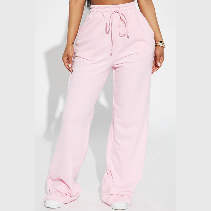 Ladies' wide High-Waist lounge pants made of soft cotton blend with drawstring and side pockets Mune Fashion