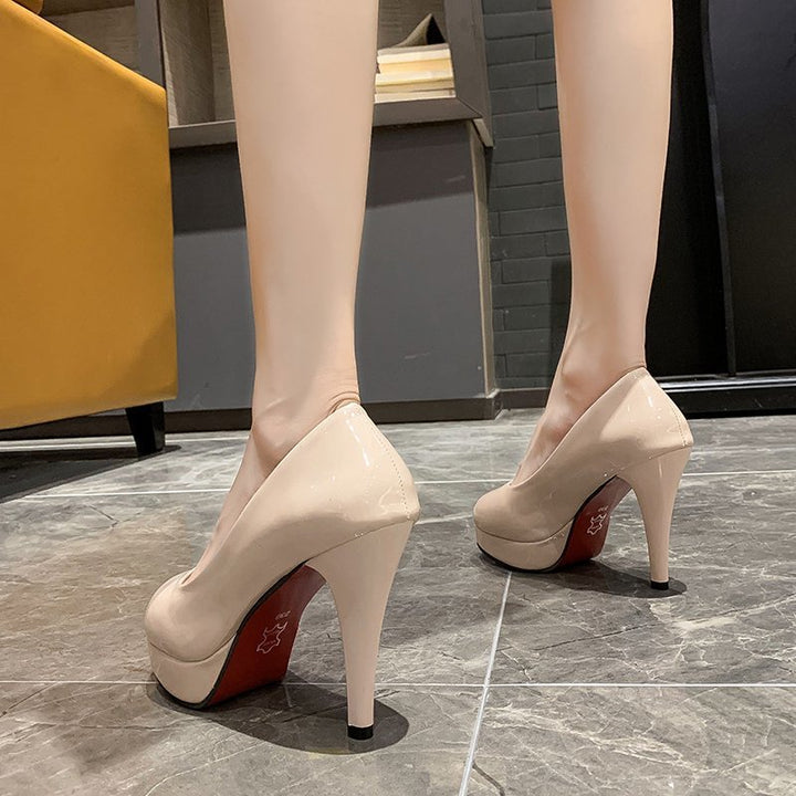 Women's Platform Pumps with Shiny Patent Leather and High Stiletto Heel Mune Fashion