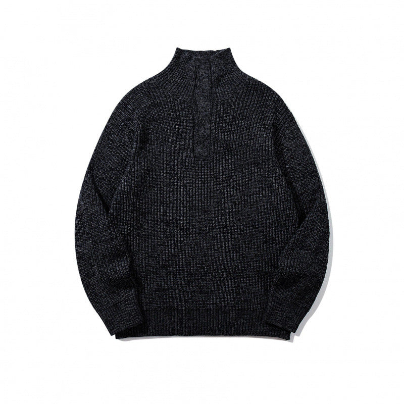 Unisex Thick Knitted Halfzip Sweater with Stand-Up Collar and Distinctive Ribbed Structure Mune Fashion