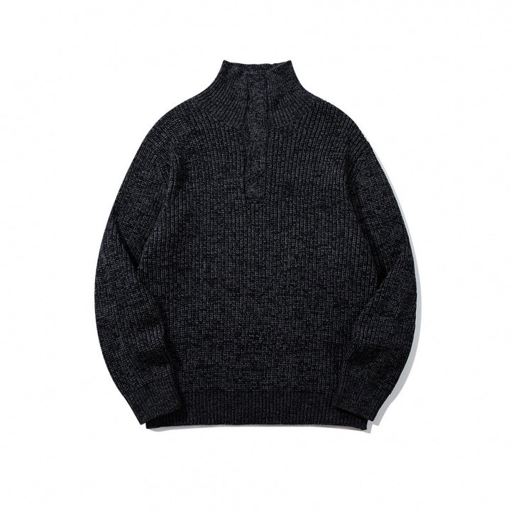 Unisex Thick Knitted Halfzip Sweater with Stand-Up Collar and Distinctive Ribbed Structure Mune Fashion