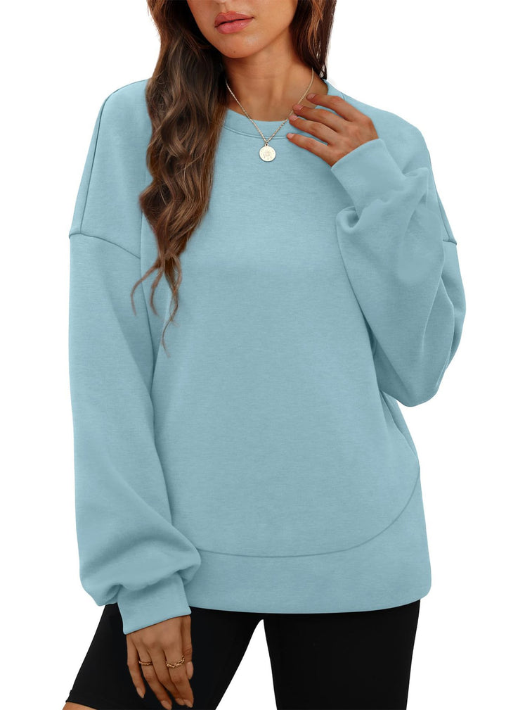 Women's casual oversized round neck sweatshirt with dropped shoulder, rounded hem, and soft inner lining Mune Fashion