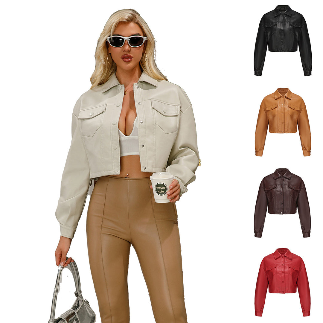 Ladies nan short leather jacket in trucker style with boxy cropped fit Mune Fashion