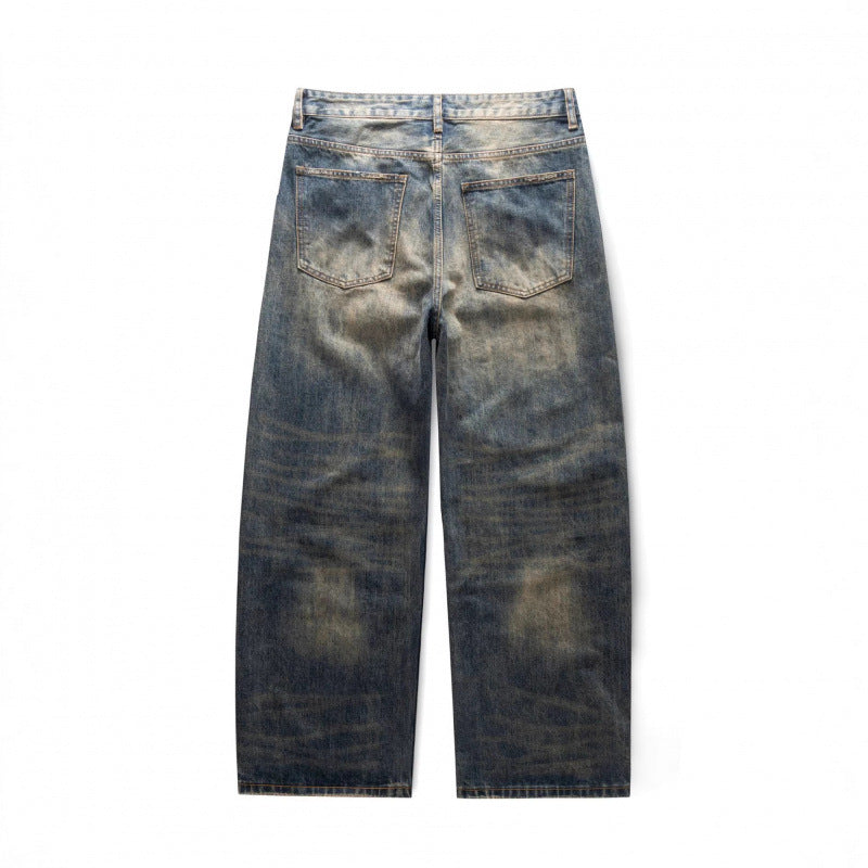 Men's Loose Straight Vintage Denim Jeans with Used Wash Mune Fashion