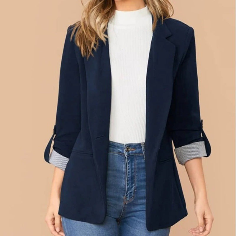 Ladies slim fit blazer with three-quarter sleeves and rolled cuffs Mune Fashion