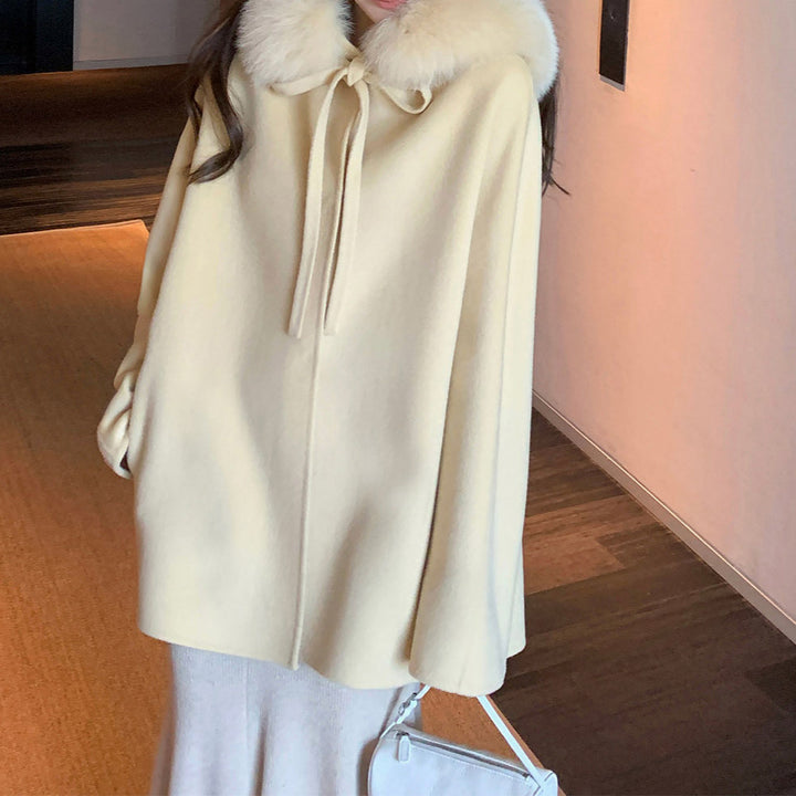 Women Elegant and Warm Transitional Jacket with Fur Trimmed Collar Mune Fashion