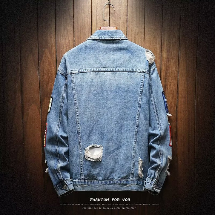 Men's Casual Denim Jacket with Creative Appliqués Mune Fashion