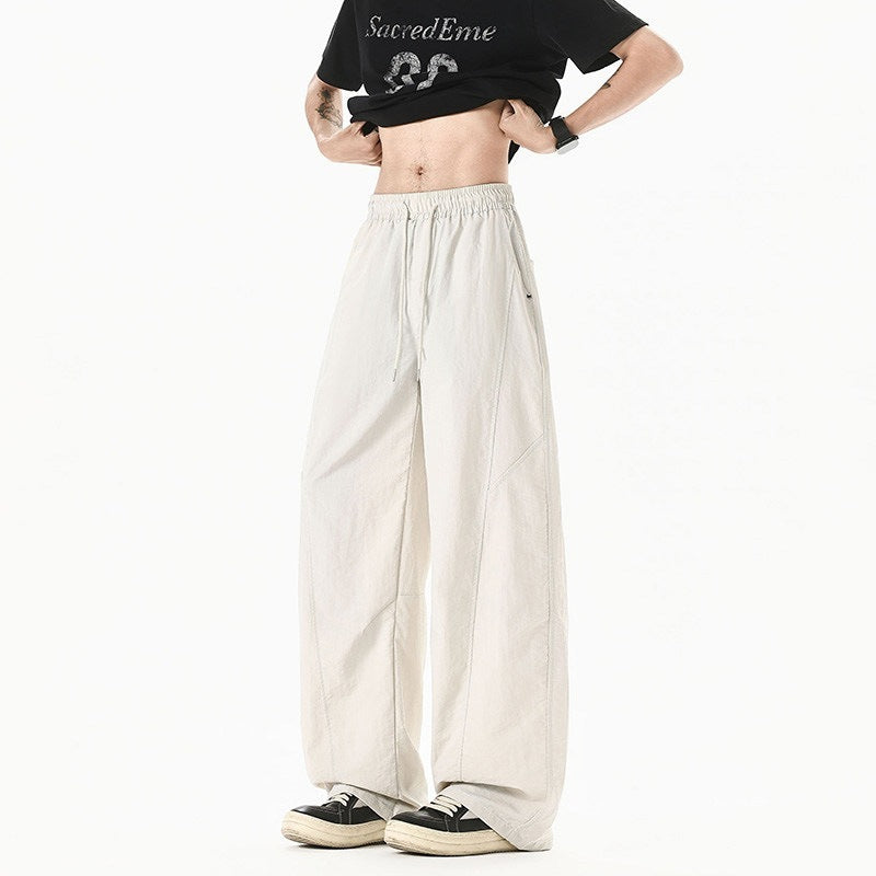 Men Wide Cut Relaxed-Fit Linen-Cotton Pants with Elastic Waistband and Drawstring Mune Fashion