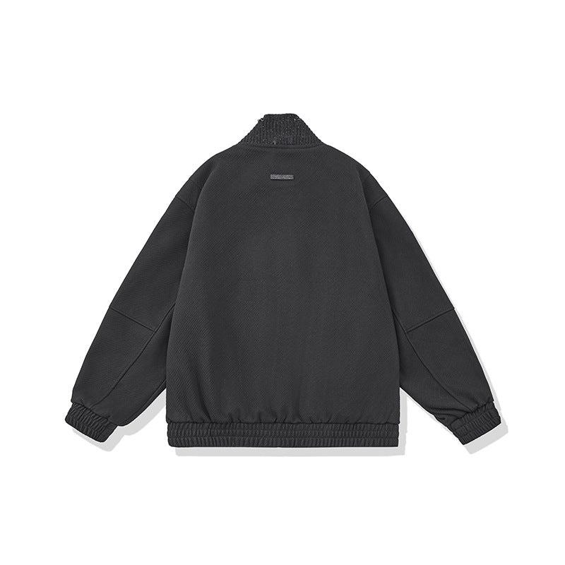 Unisex Boxy Knit Mix Transition Jacket with High Ribbed Collar and Elastic Hem Mune Fashion