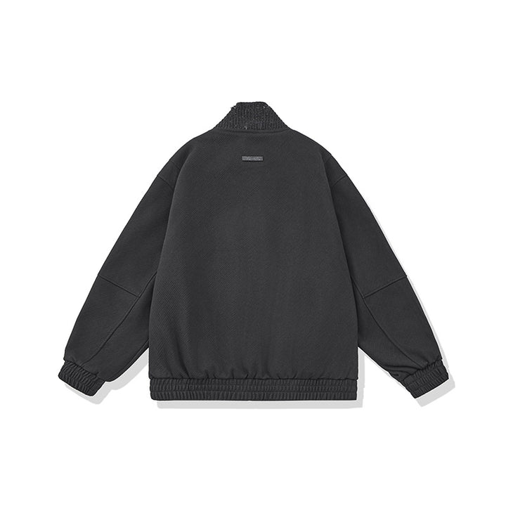 Unisex Boxy Knit Mix Transition Jacket with High Ribbed Collar and Elastic Hem Mune Fashion