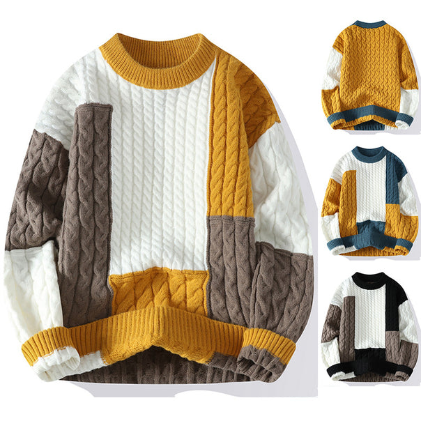 Men's Fashionable Chunky Knit Sweater with Color Block Design Mune Fashion