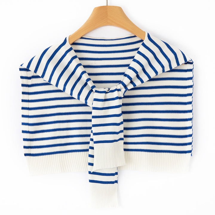 Women's Short Knitted Shoulder Cape to Tie Striped Fine Knit Wrap Stole Mune Fashion