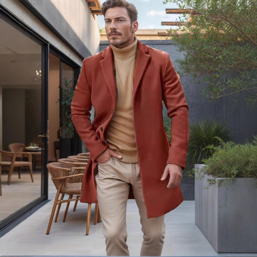 Men's medium-length wool blend coat with a slim silhouette and elegant button placket Mune Fashion