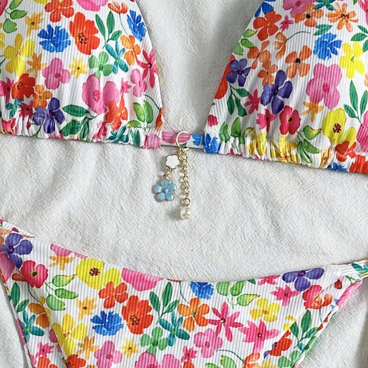 Women’s Triangle Bikini with Colorful Floral Design Mune Fashion