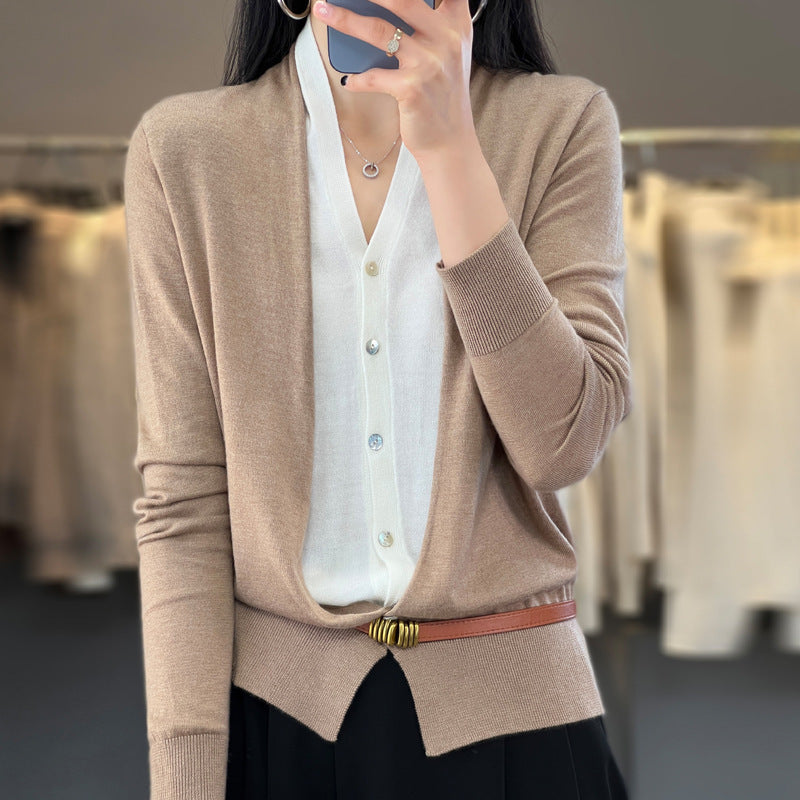 Women Lightweight Open Fine Knit Cardigan with Asymmetrical Pointed Hem and Tailored Silhouette Mune Fashion