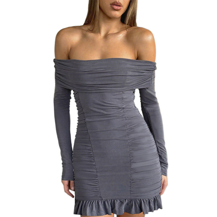 Women's Off-Shoulder Fitted Ruffle Mini Dress with Long Sleeves Mune Fashion