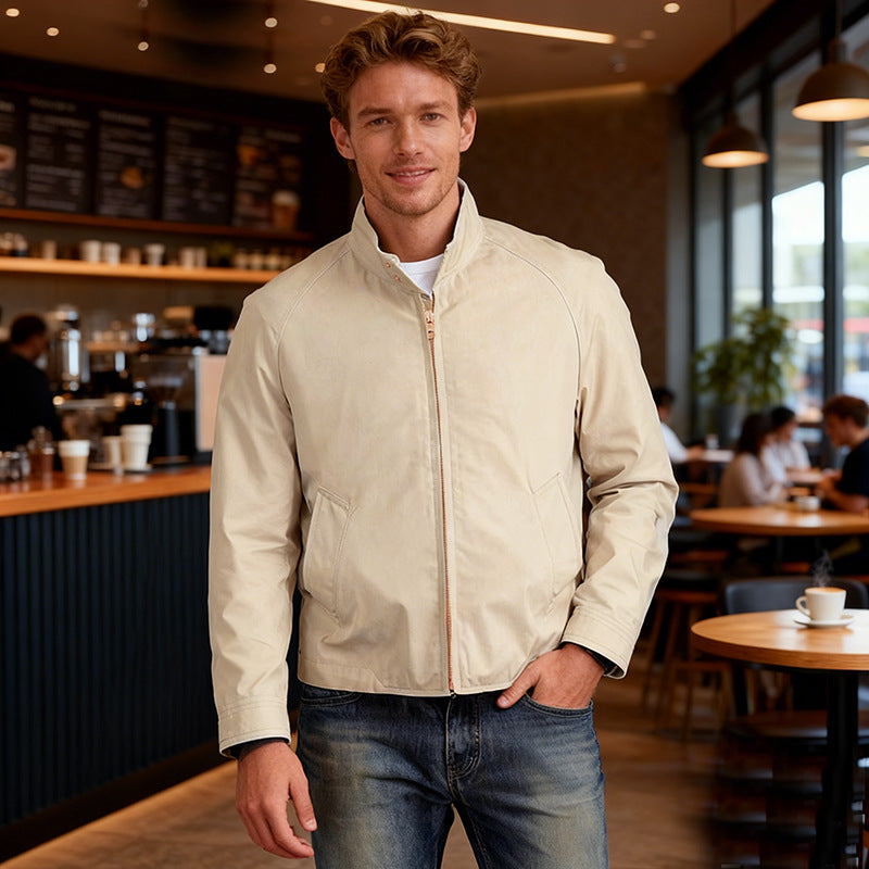 Men's Lightweight Bomber Jacket with Cord Collar and Zipper Mune Fashion