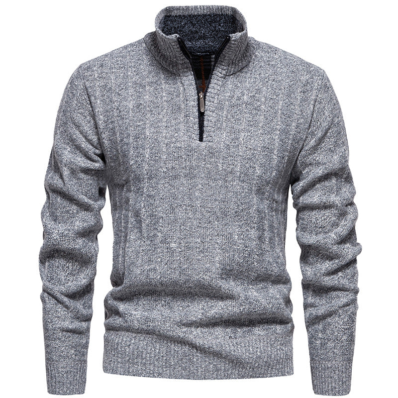 Men's ribbed troyer sweater with half zip, cable pattern and warming inner finish Mune Fashion