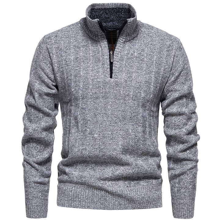 Men's ribbed troyer sweater with half zip, cable pattern and warming inner finish Mune Fashion