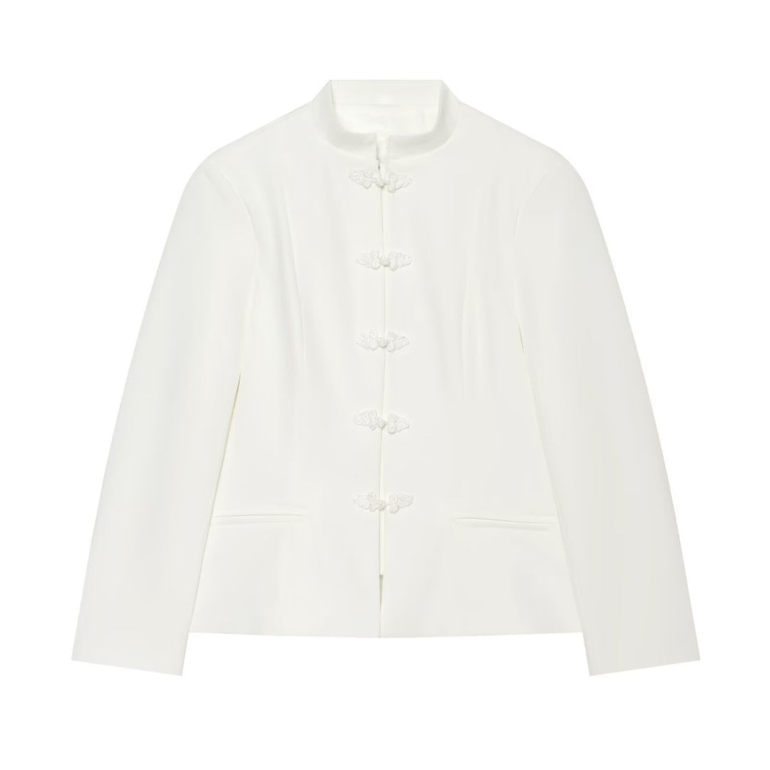 Women's Mandarin Collar Short Blazer with Chinese Knot Closures Mune Fashion