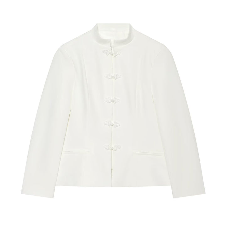 Women's Mandarin Collar Short Blazer with Chinese Knot Closures Mune Fashion