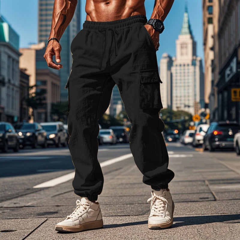 Men's sporty work-inspired joggers with patch flap pockets, elastic drawstring waistband, and gathered leg cuffs Mune Fashion